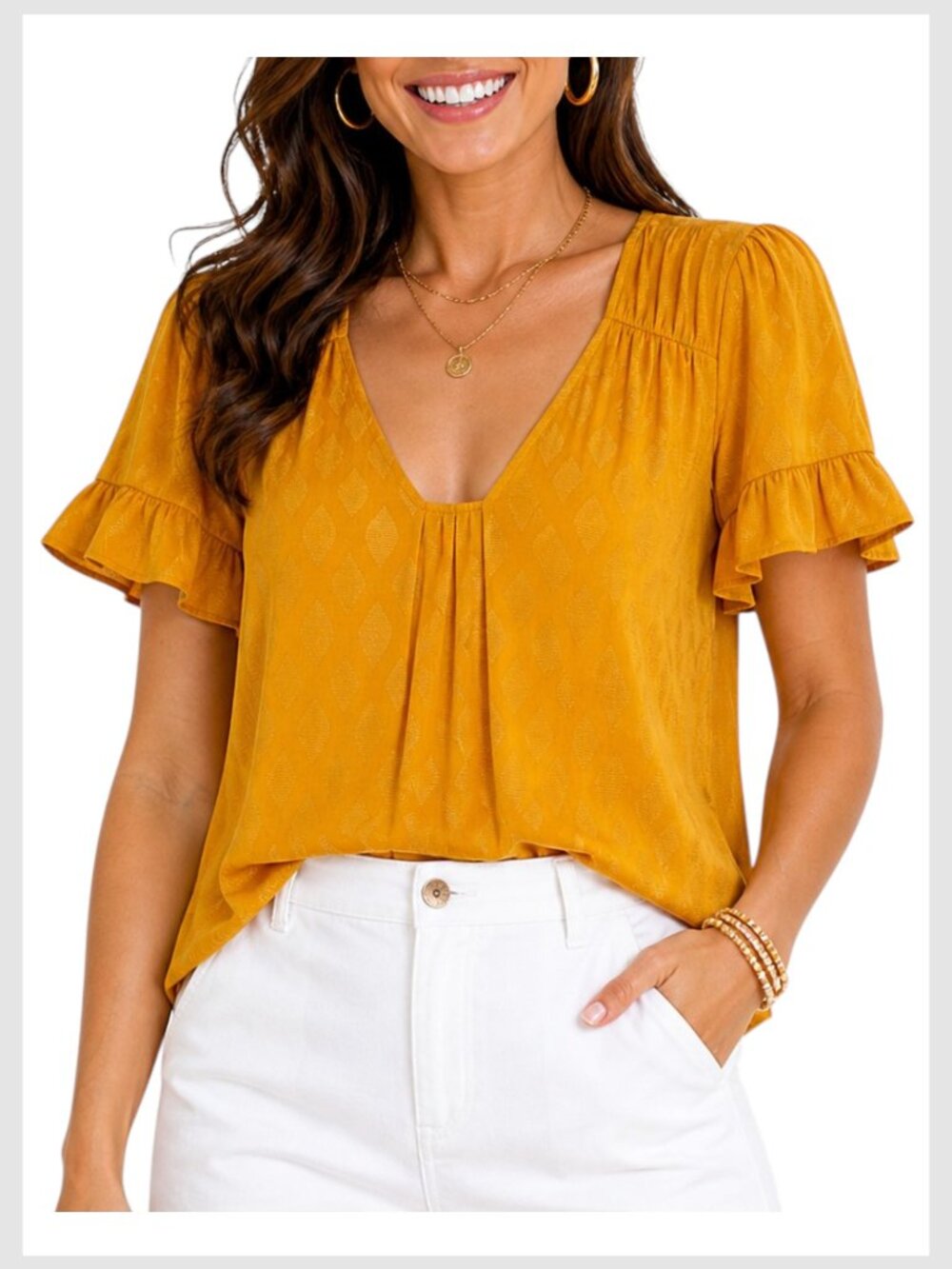 Anthropologie Maeve Hailey Flutter Sleeve Top Mustard Yellow S